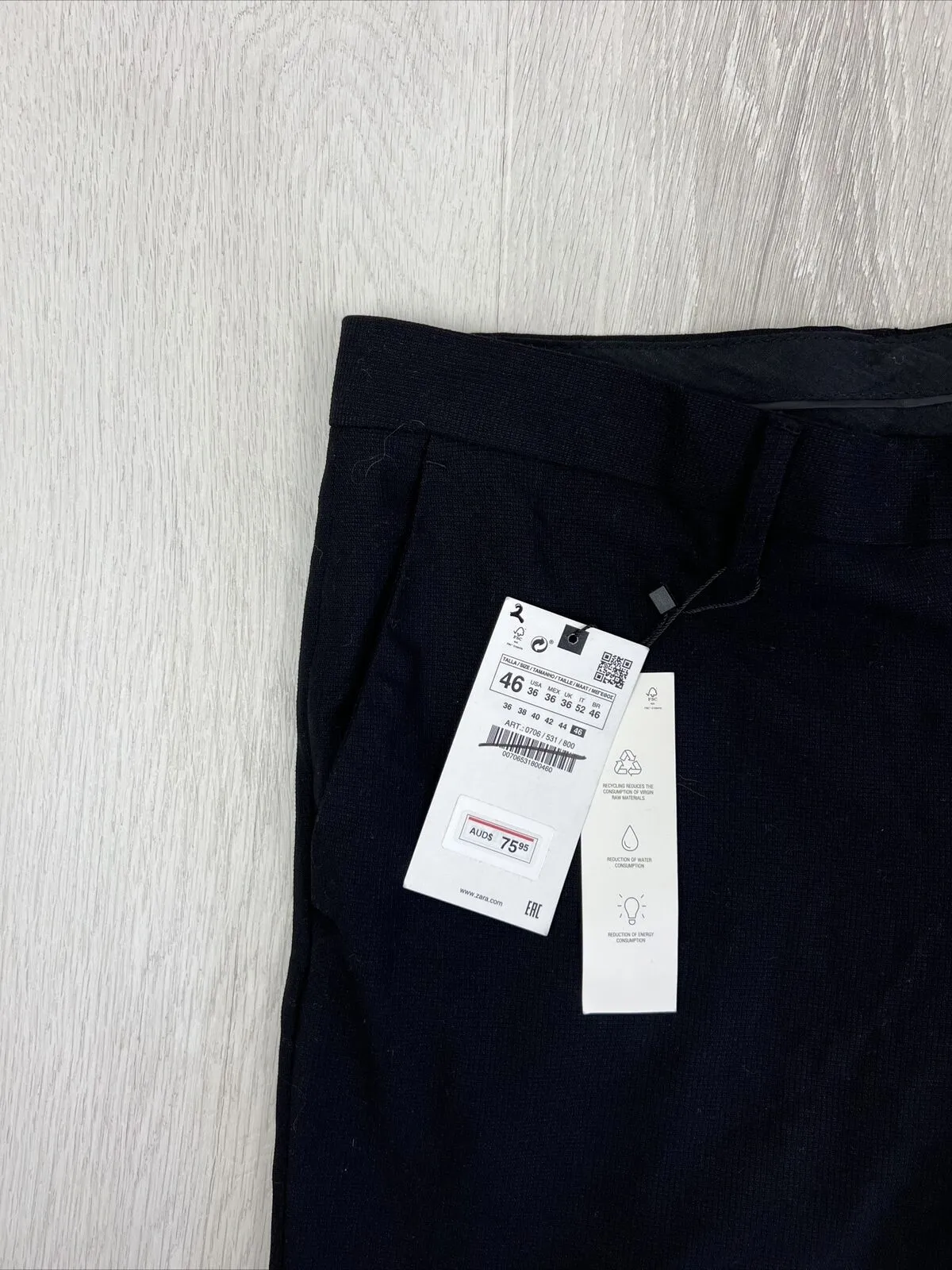 Zara Mens Black Woven Dress Pants Size 36 (New, missing button)