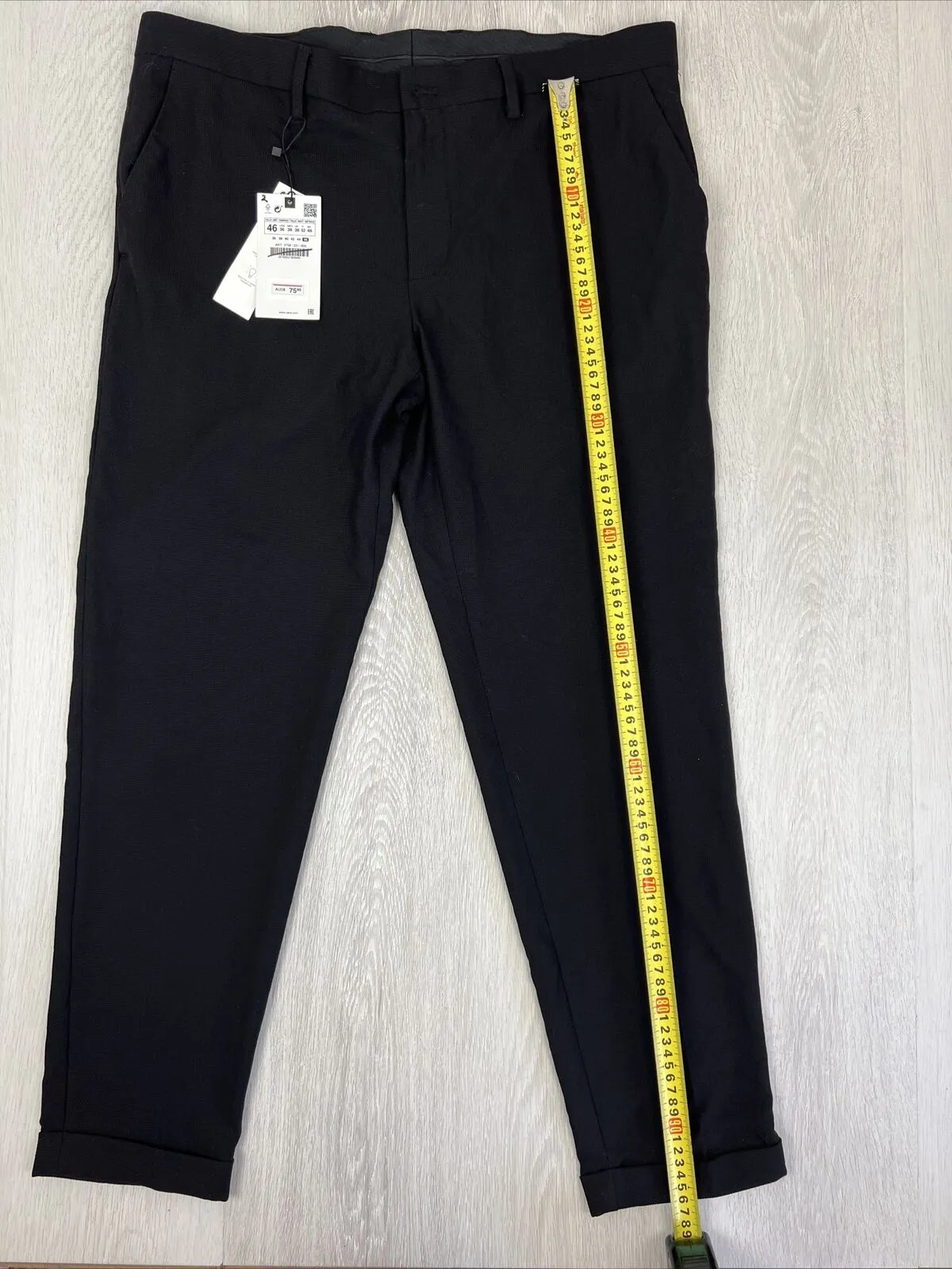 Zara Mens Black Woven Dress Pants Size 36 (New, missing button)
