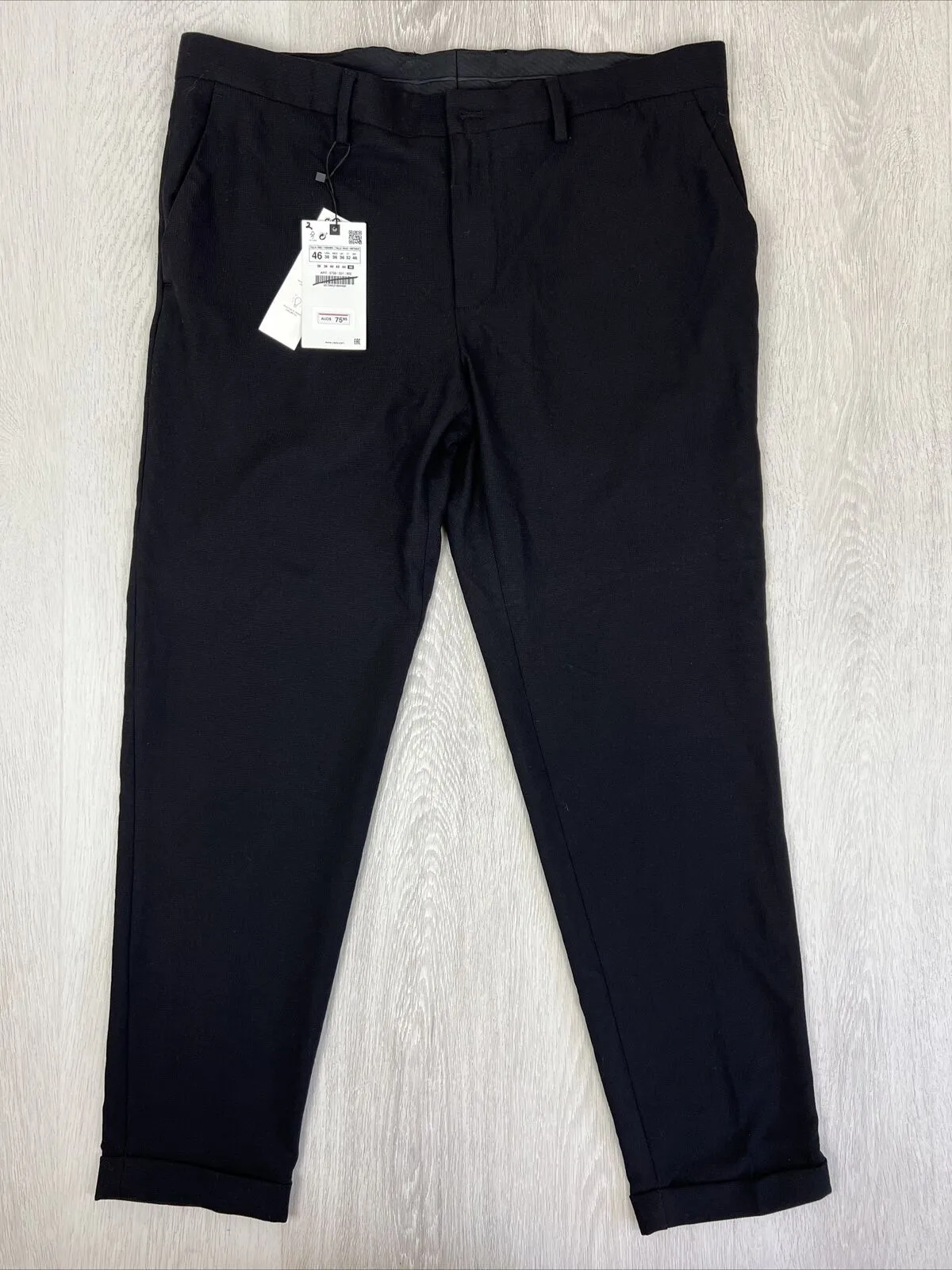 Zara Mens Black Woven Dress Pants Size 36 (New, missing button)
