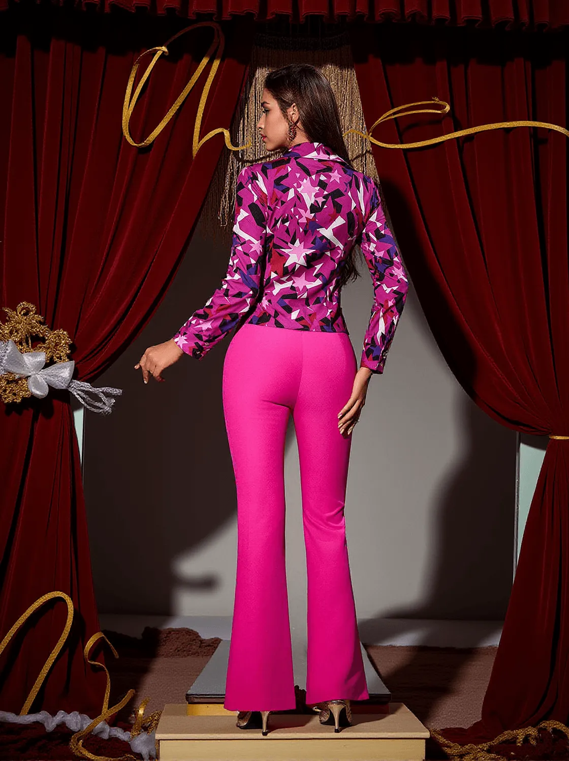 Zenobia Geometric Printed Blouse In Hot Pink